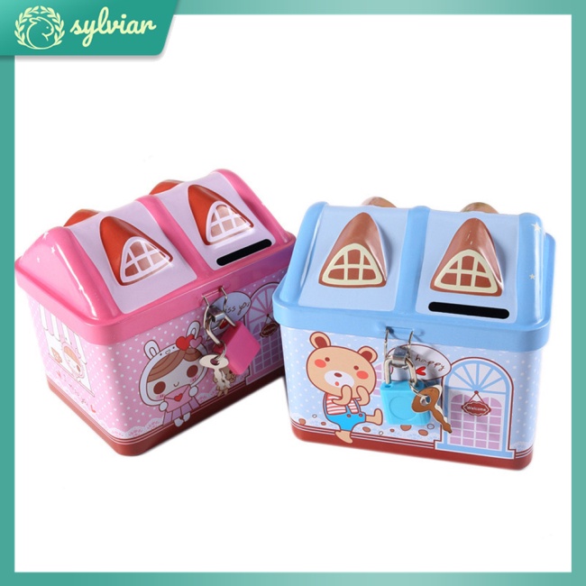 Hộp Thiếc Đựng Tiền Tiết Kiệm Hình Ngôi Nhà Hoạt Hình Dễ Thương Cho Bé