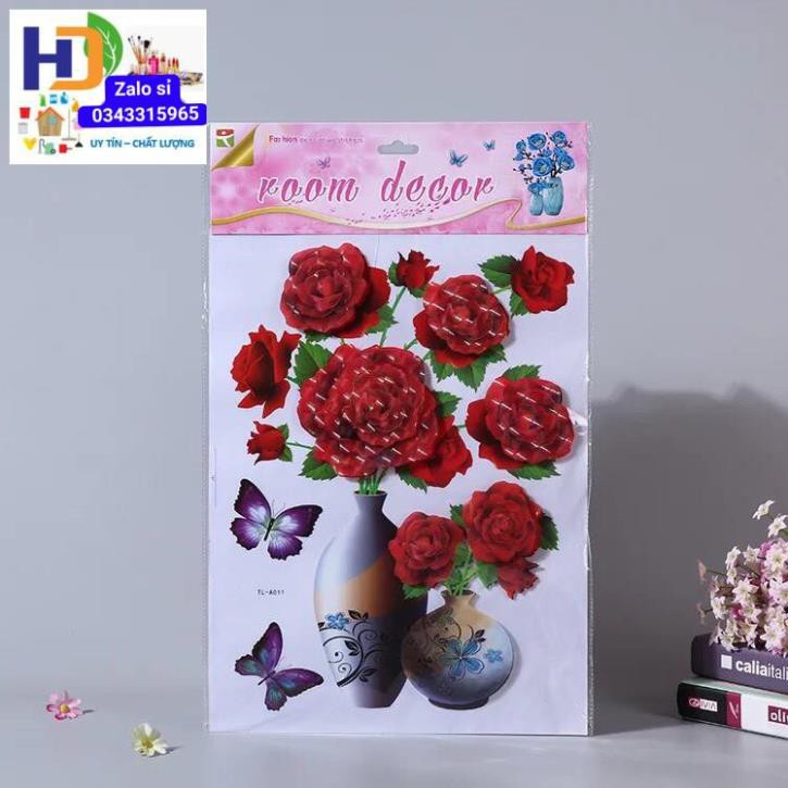 Tranh Dán Tường 3D Hình Bình Hoa, Có Sẵn Keo Dán, Đủ 12 Mẫu Bình Hoa Đẹp Mắt