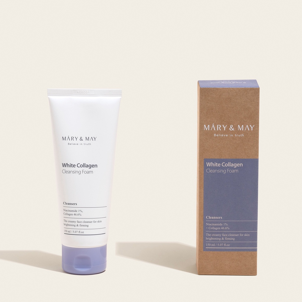 Sữa Rửa Mặt Dưỡng Sáng Da Mary&May White Collagen Cleansing Foam 150ml