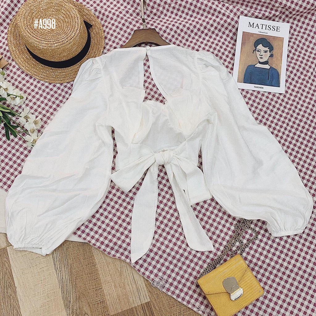 Áo crop coset cột nơ cut out lưng