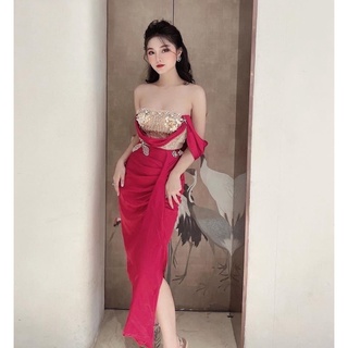 SIZE>60KG ĐẦM PHI LỤA RỚT AVI ĐÍNH KIM SA
