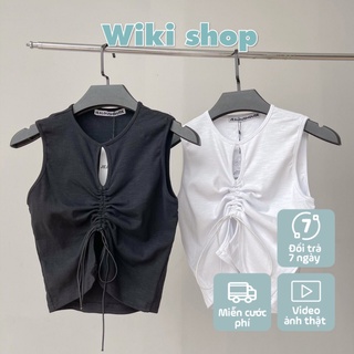 Áo croptop dây rút freesize chất thun ôm tôn dáng - Áo croptop khoét nách freesize dáng ôm cá tính