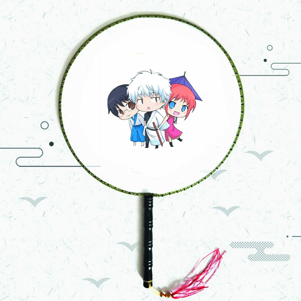 Quạt tròn cổ trang Gintama Linh Hồn Bạc anime chibi cầm tay