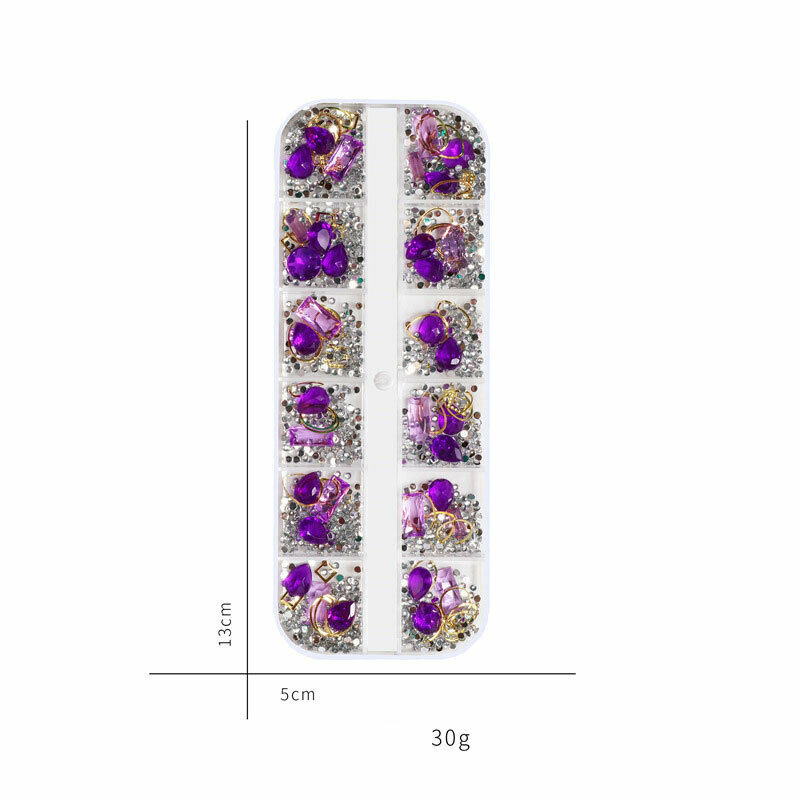 Hộp hạt đá 3D lấp lánh trang trí móng nghệ thuật gồm 12 ngăn