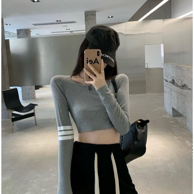 Áo lửng ZHELIHANGFEI dài tay họa tiết sọc thời trang dành cho nữ