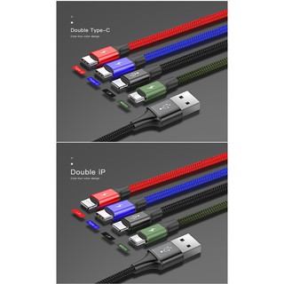 CÁP SẠC 4 ĐẦU ( 2 LIGHTNING, 1 MICRO USB, 1 TYPE C ) chính hãng BASEUS