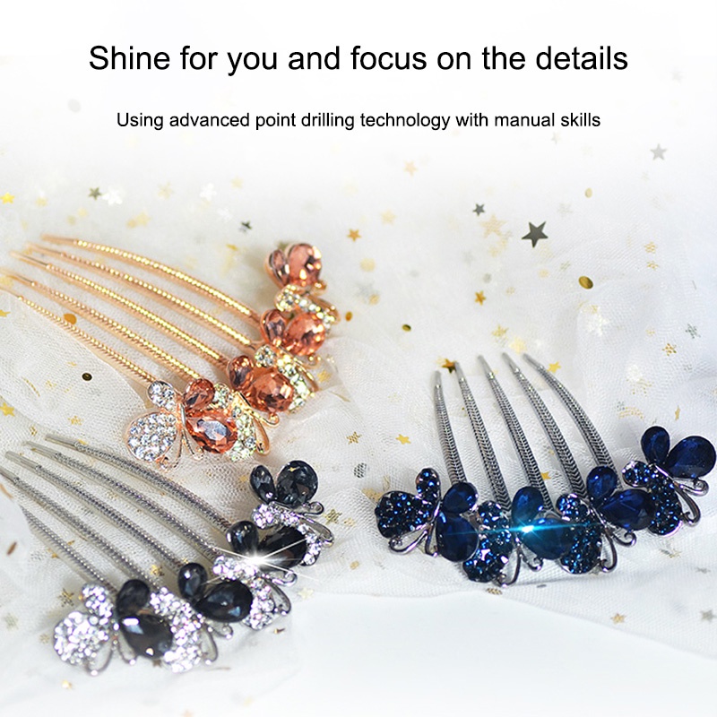 Lược Cài Tóc Đính Đá Hình Bướm Xinh Xắn