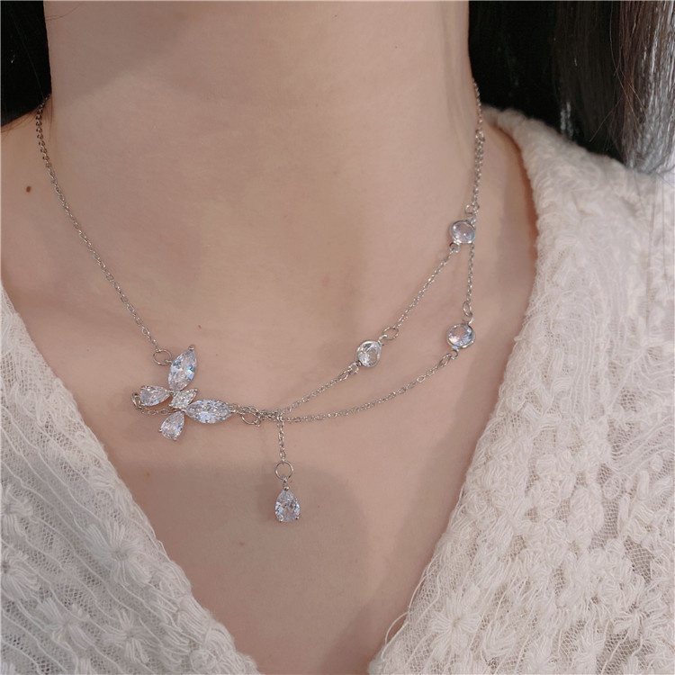 Vòng cổ Phối Mặt Hình Bướm/ Giọt Nước Đính Đá Thời Trang