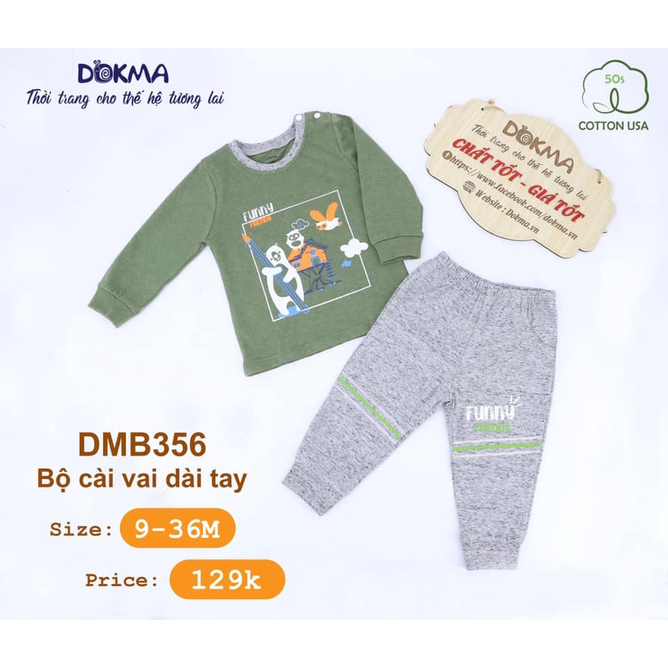 DMB356 Bộ dài tay cài vai Dokma vải cotton mỏng cho bé trai (9-36M)