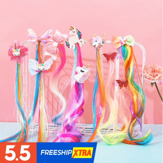FOLLOW TẶNG 3KHÀNG CÓ SẴN  Kẹp tóc đính tóc giả hình nơ ngựa Pony kỳ lân đầy màu sắc CHỌN MẪUVOUCHER 100K