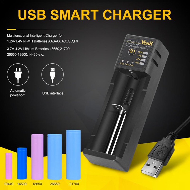 Bộ sạc pin 18650 26650 Usb Bộ sạc pin Lithium một khe cắm