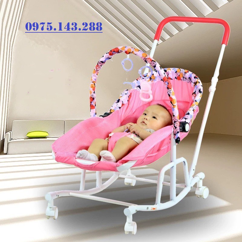 [BẢO HÀNH 12T] Ghế Rung Bập Bênh Đa Năng HANBEI Cho Bé CÓ NHẠC + MÀN +BÁNH XE