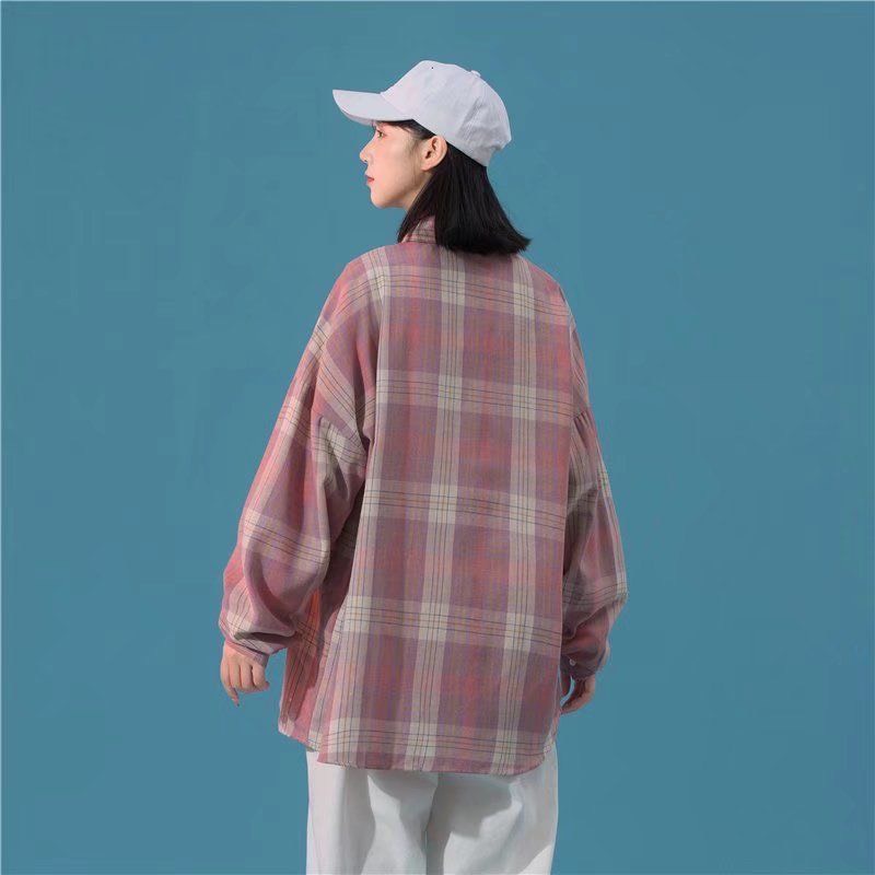 Áo sơ mi nữ đẹp form rộng unisex kẻ sọc caro tay dài hàng Quảng Châu ANDOSA SM08