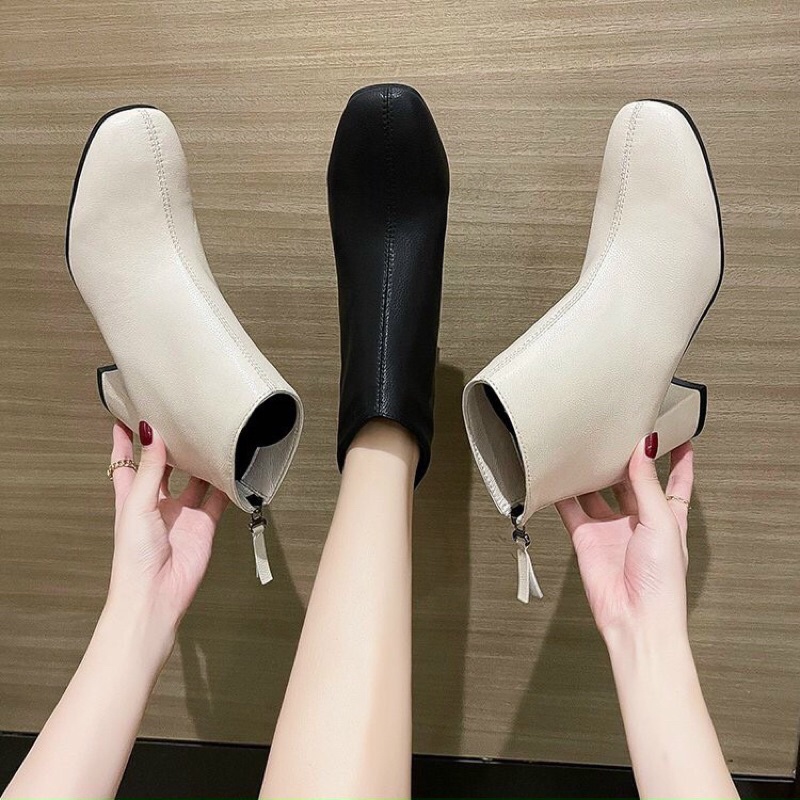 ( SẴN HÀNG) Bốt Nữ Hàn Quốc Giày Boot Nữ Công Sở Gót Vuông 7 phân Khóa Sau | BigBuy360 - bigbuy360.vn