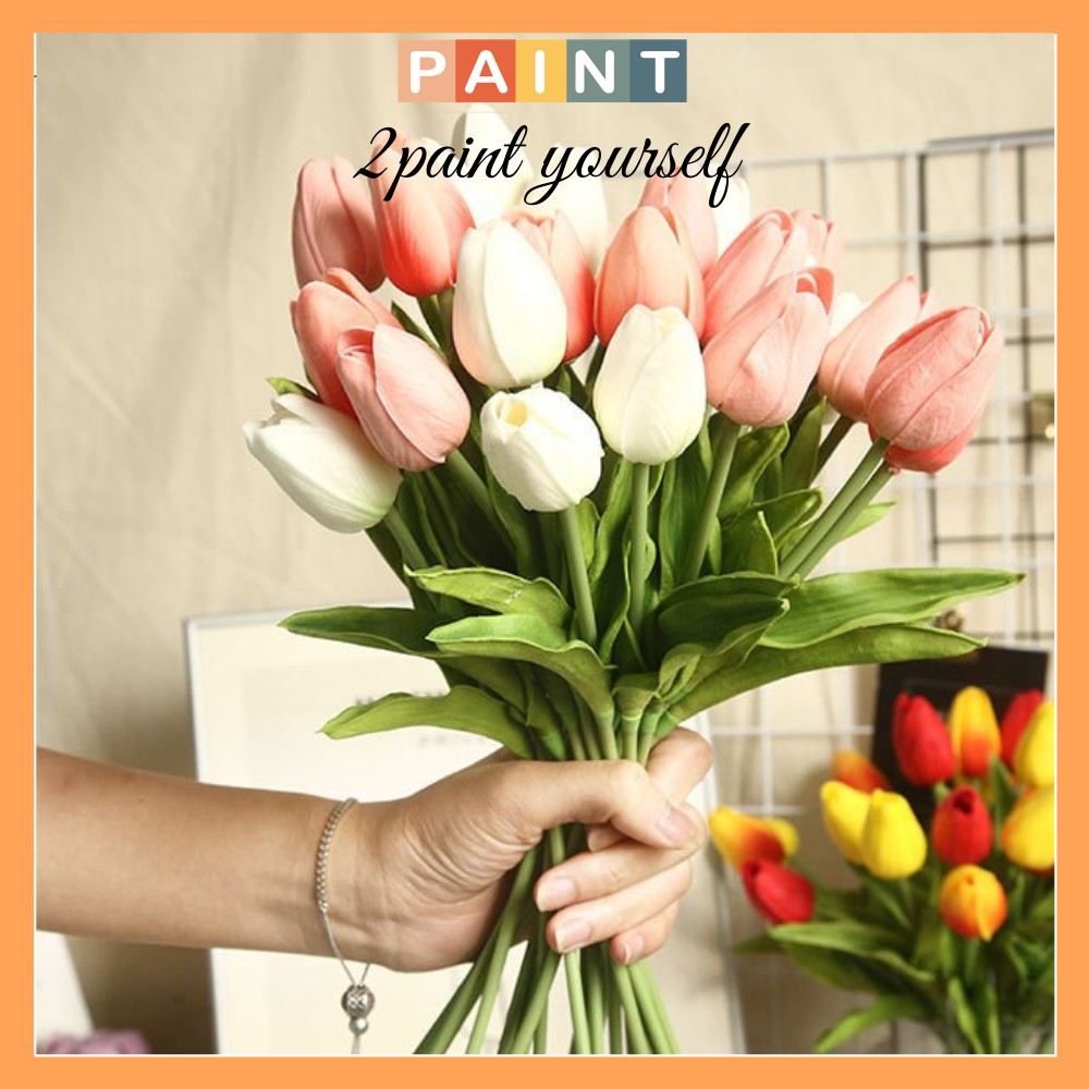 Hoa giả tulip decor trang trí bình thủy tinh, lọ hoa để bàn 2PAINT