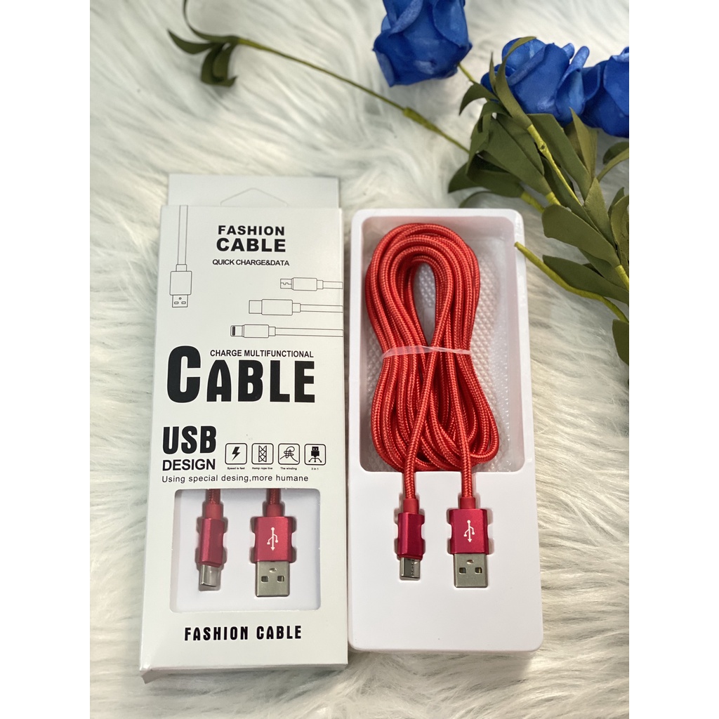 Dây Sạc Dài 3m Bọc Dù Siêu Bền dành cho iphone, samsung, oppo , xiaomi