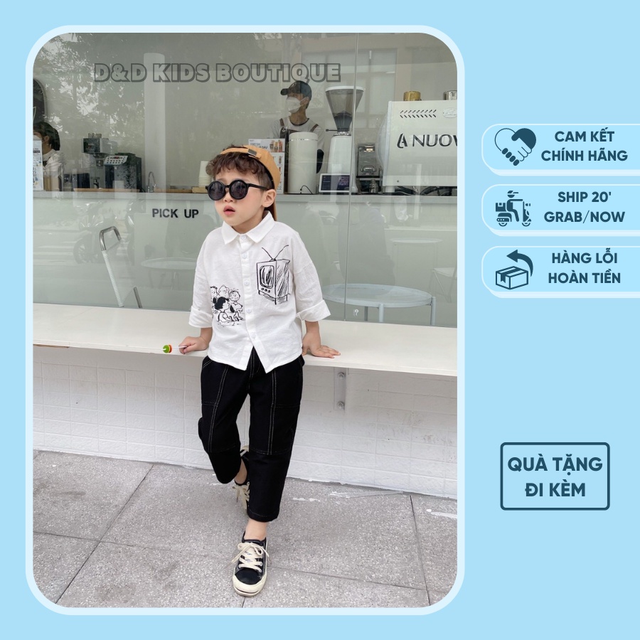 Áo Sơ Mi Dài Tay Thu Đông In Chú Chó Snoopy Cho Bé Trai Vải Thô Cara Cao Cấp