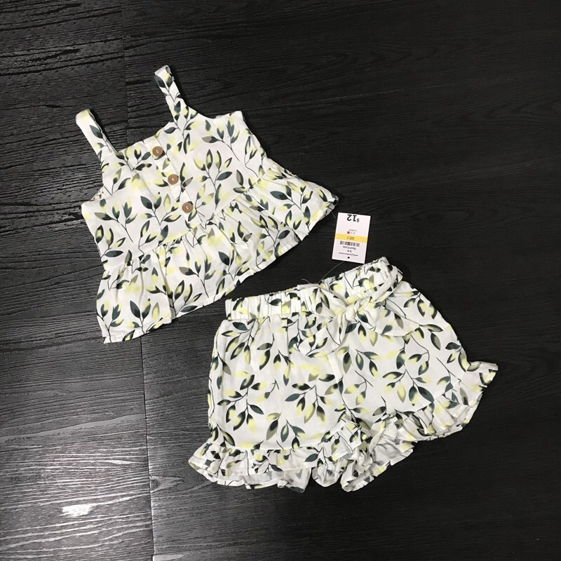 Sét áo hai dây quần váy MG bé gái 0-6 tuổi  Set cotton đũi xuất dư 0921