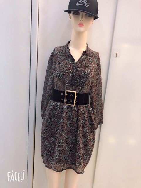 Áo sơ mi dáng dài tay lỡ họa tiết combo