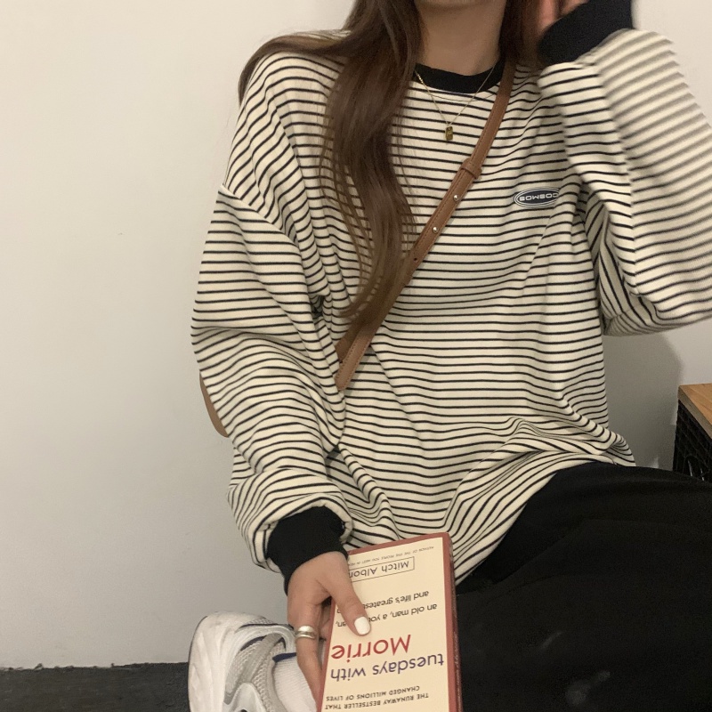 Áo Len Tay Dài Cổ Tròn Họa Tiết Kẻ Sọc Ngang Phong Cách retro Thời Trang Mới Dành Cho Nữ