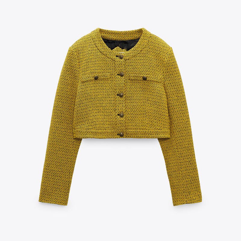 ÁO KHOÁC BLAZER NỮ VẢI DỆT CỔ TRÒN DÁNG NGẮN MÀU VÀNG - 2674/712