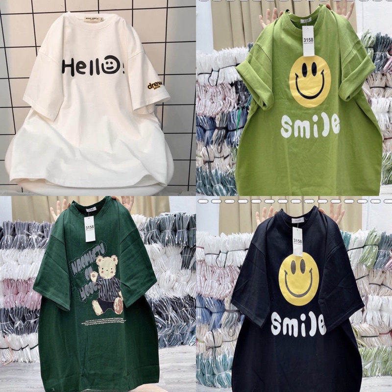 Áo Thun Tay Lỡ Phông Rộng Chữ HELLO-Áo Phông Nam Nữ Drom Rộng Chất Cotton Dày Dặn Thấm Hút Mồ Hôi-Áo Cộc Tay Unisex