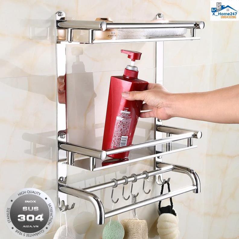 Giá treo khăn 2 tầng Inox 304 cao cấp (LOẠI 1-CHÂN ĐẾ ĐẶC, CỰC CHẮC CHẮN) E04