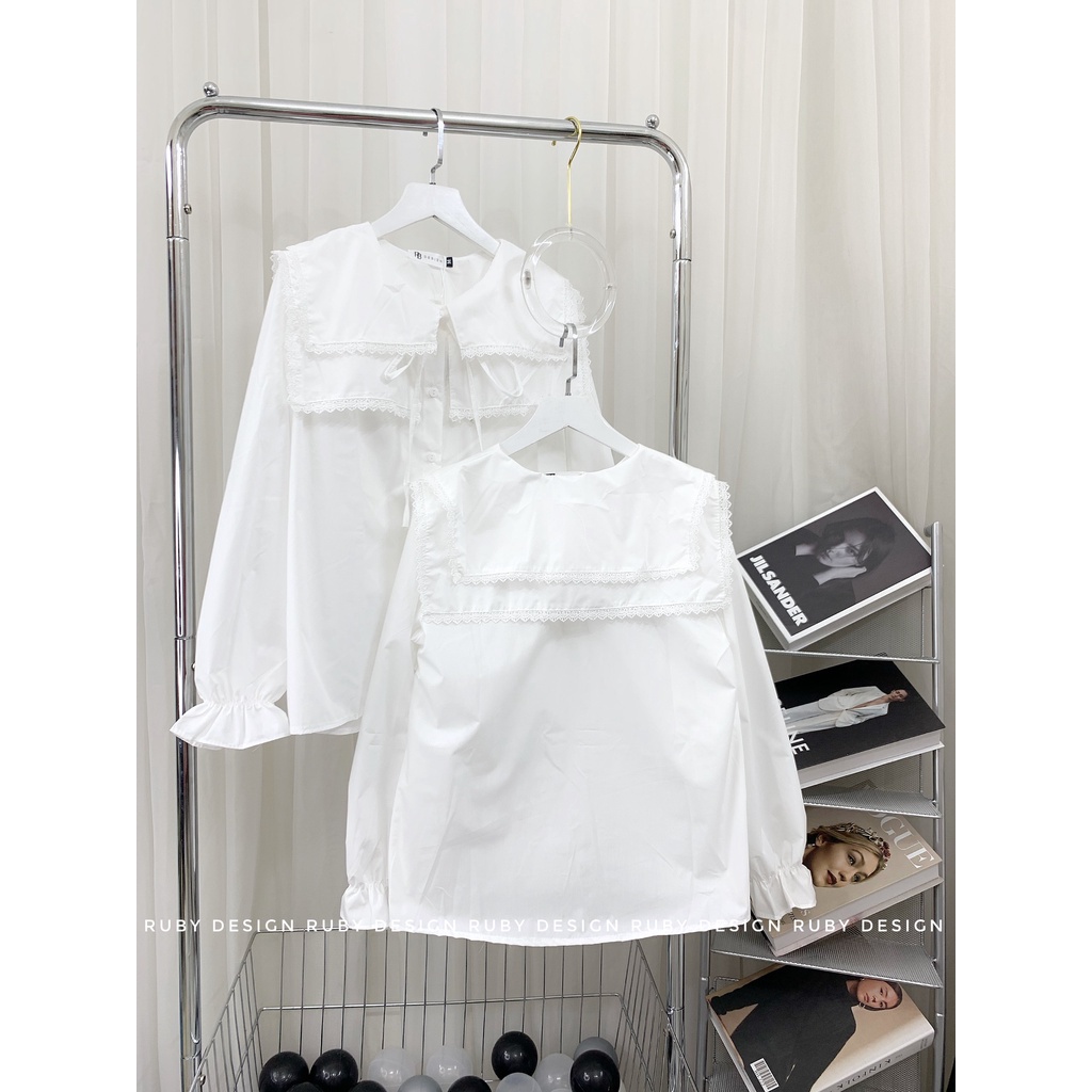 Áo sơ mi nữ cổ lá 2 tầng điệu đà