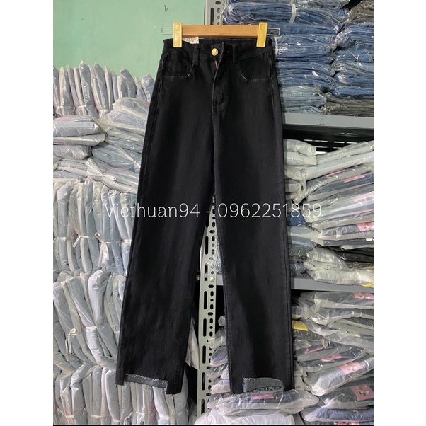 Quần ống đứng cắt gấu chất liệu bò co dãn