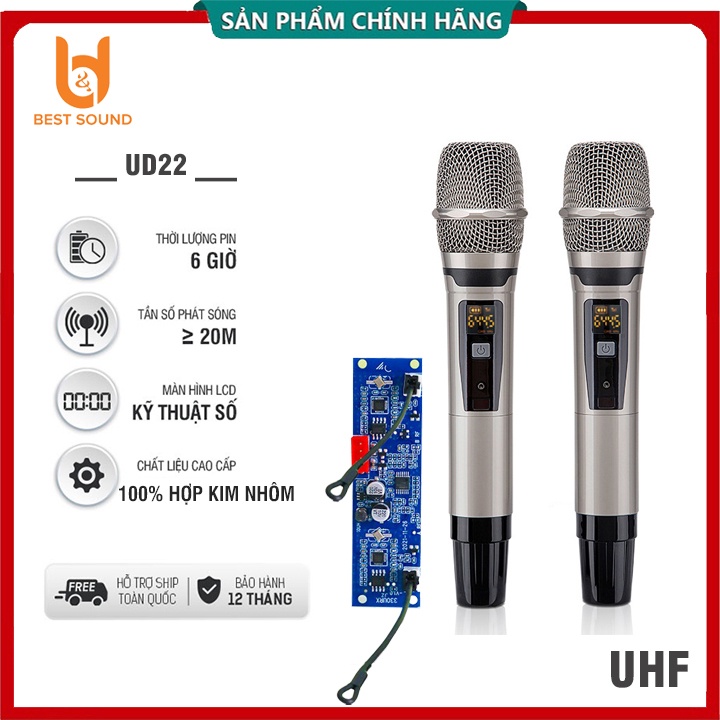 Bộ micro không dây KARAOKE UHF Chống hú Cao cấp, cam kết chất lượng - Bo Mạch thay thế cho loa kéo