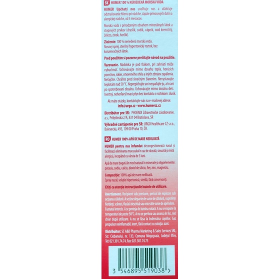 Dung dịch xịt mũi ưu trương Humer 050 Blocked Nose 50ml giúp giảm nghẹt mũi