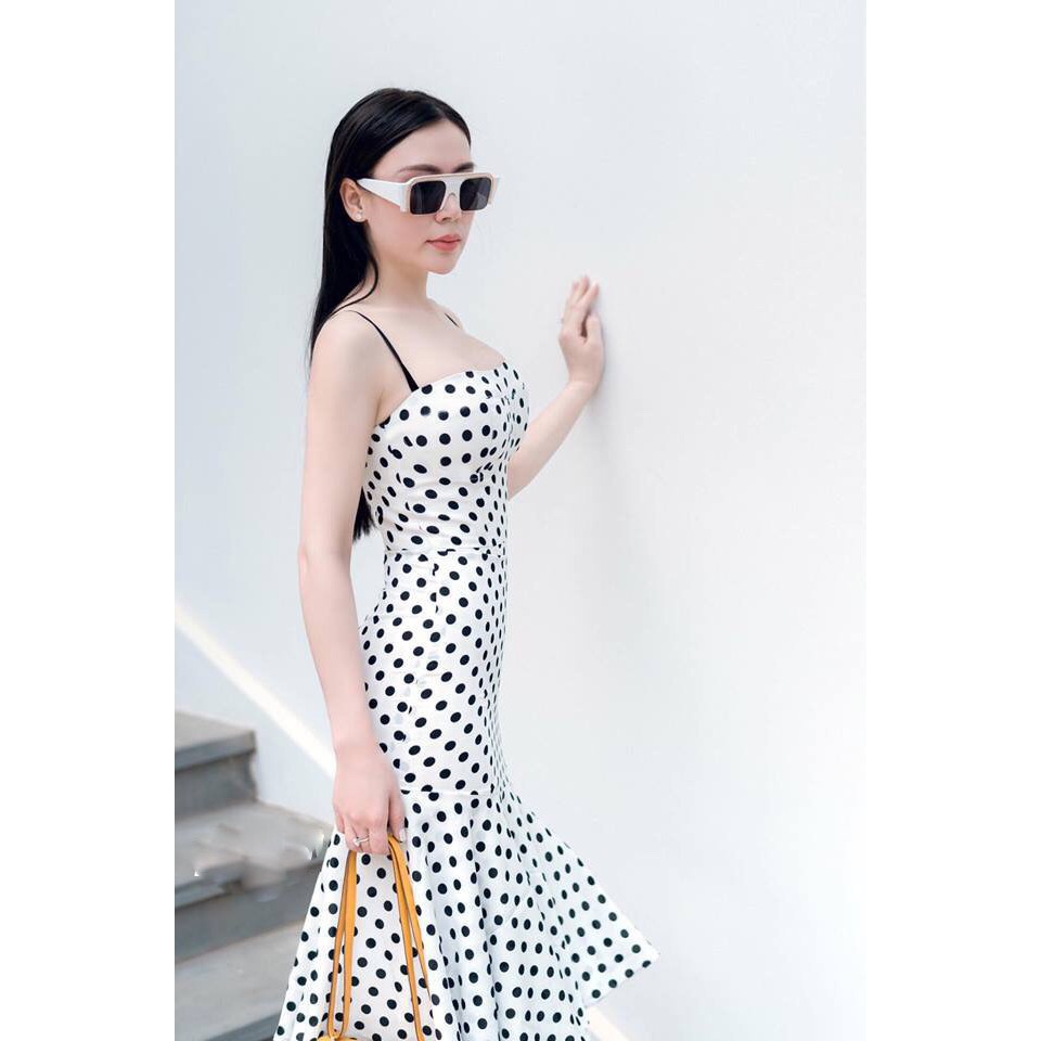 Đầm body chấm bi đuôi cá 2 dây