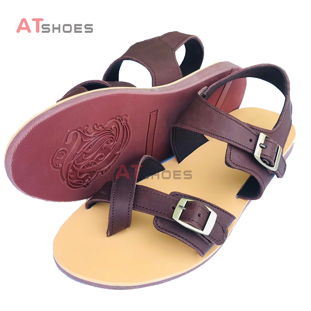 Dép Sandal Unisex Cao Cấp Da Bò Thật Sandal Xỏ Ngón Nam Nữ Trẻ Trung Đế Caosu Chống Nước Atshoes XDxsg211