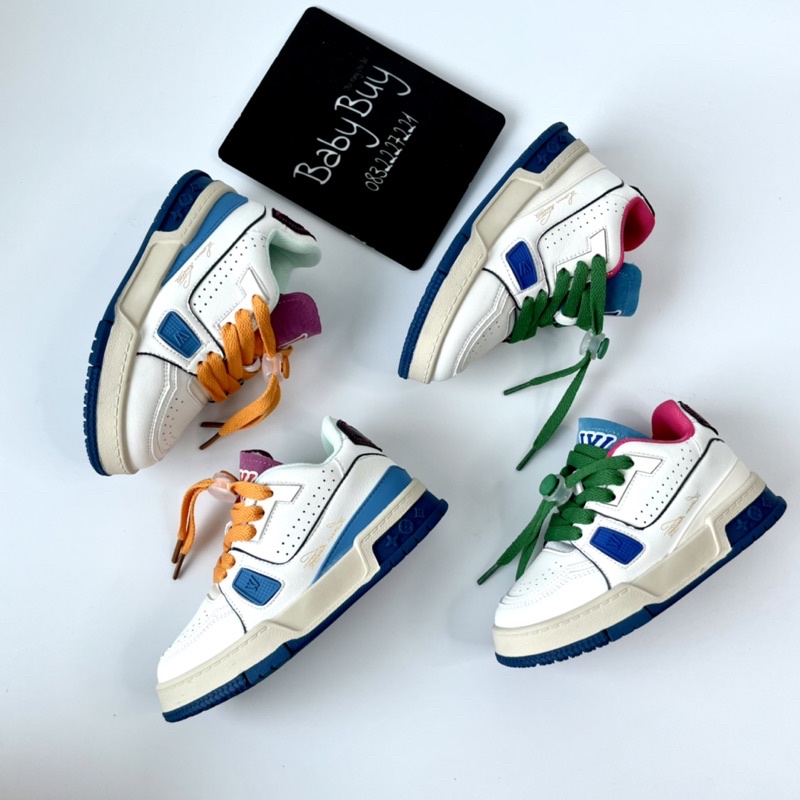 GIÀY THỂ THAO CHO BÉ , GIÀY SNEAKER BÉ TRAI VÀ BÉ GÁI DÂY XANH VÀ DÂY CAM ( LV22192)