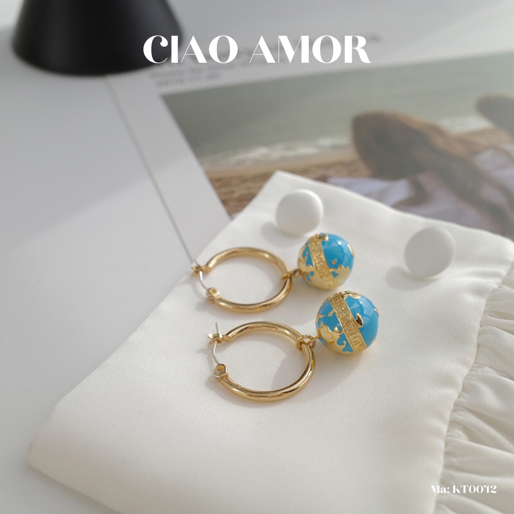Khuyên tai nữ, bông tai qủa địa cầu Trang sức Ciao Amor - Mã KT0042