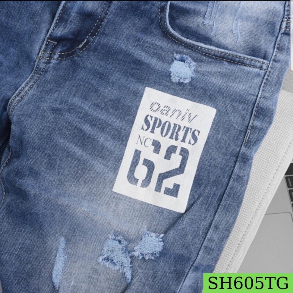 Quần Short Nam VNXK SH605TG Short Jean Nam Xanh rách họa tiết đùi phong cách (44-70KG)