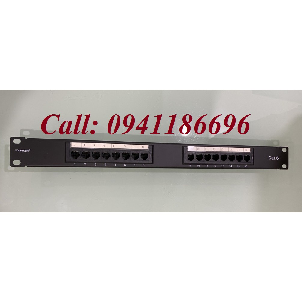 Patch panel 16 port Cat6 nhân liền Commscope, dùng thanh chuẩn 24 cổng