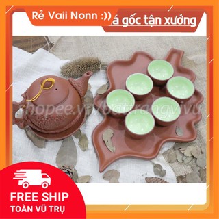 Bộ ấm chén tử sa ⚡️𝐅𝐑𝐄𝐄 𝐒𝐇𝐈𝐏⚡️ bát tràng khay lá gốm 500ml + tặng hộp logo bát tràng