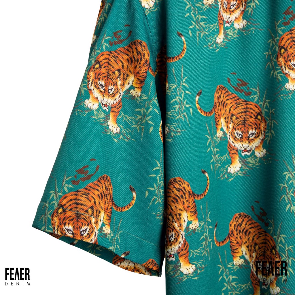 Áo sơ mi nam FEAER DENIM họa tiết hổ chất lụa mềm mịn TIGER KING