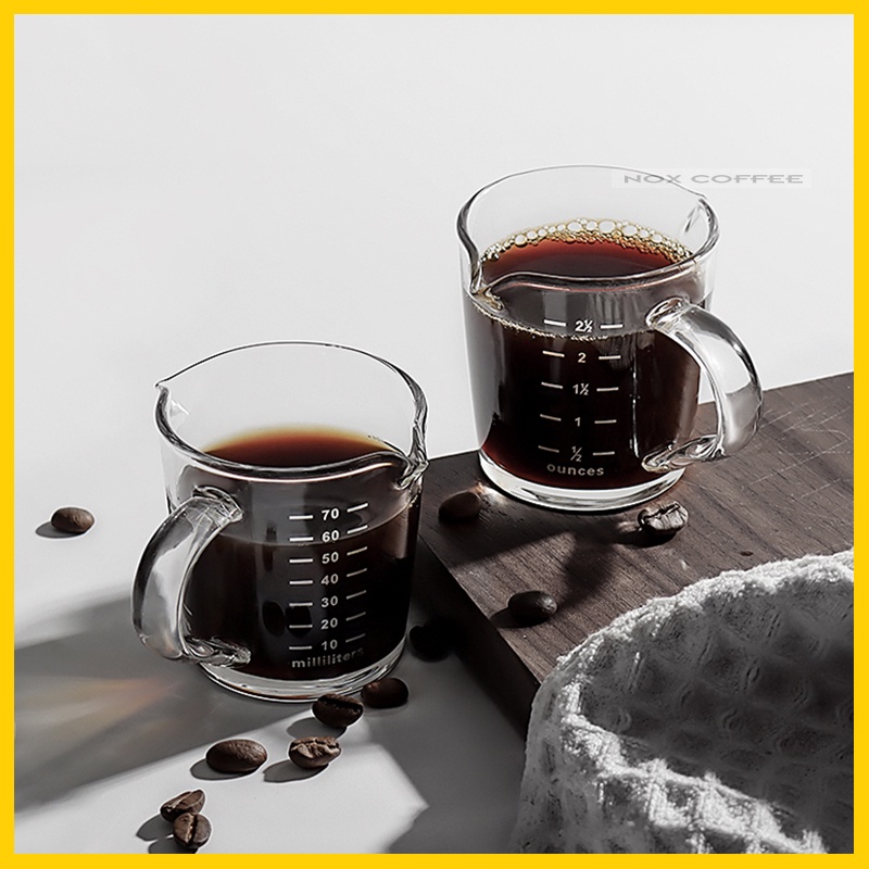 Ly thủy tinh chia vạch có miệng rót đôi dung tích 70ml | Tay cầm thủy tinh