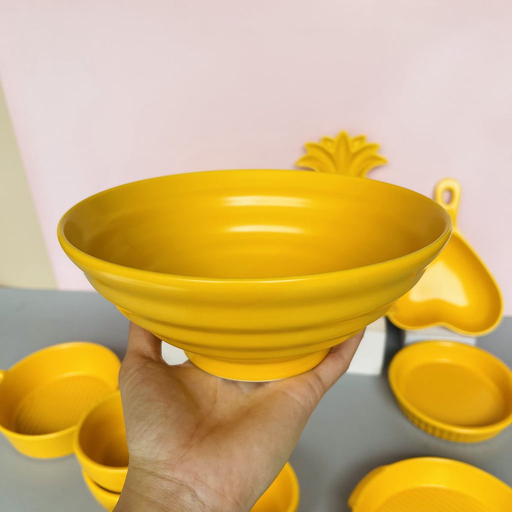 Sét bát đĩa gốm sứ decor trang trí đồ ăn siêu đẹp bộ màu vàng 15 món