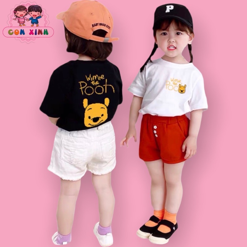 Áo thun bé gái CON XINH cotton hình Gấu Pooh, áo thun trẻ em từ 3 đến 8 tuổi