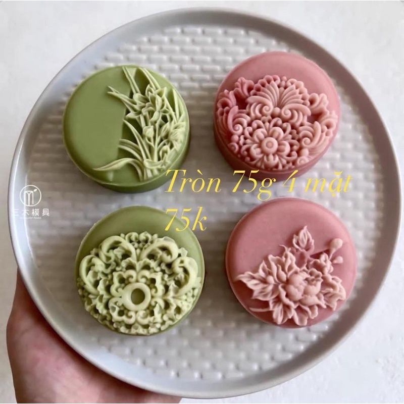 khuôn bánh trung thu 75g hoa văn 4 mặt tròn
