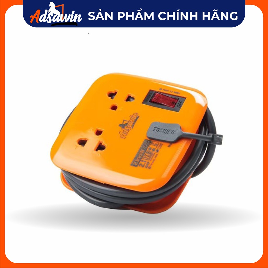 Ổ CẮM CHÍNH HÃNG TOSHINO ADSAWIN THAILAND AT 1.5 CHỐNG XUNG ĐIỆN,2USB 2.1A,2300W