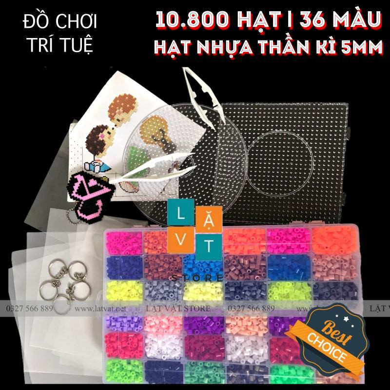 Bộ đồ chơi 10800 hạt nhựa gồm 36 màu và dụng cụ cơ bản, hama beads, perler bead, đồ chơi phát triển trí tuệ