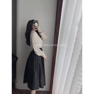 Set áo lụa trai và váy tiểu thư đen mimee