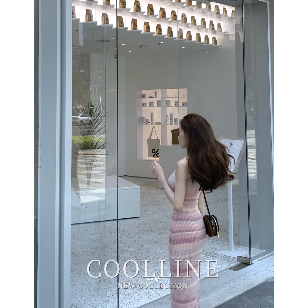 Cocory vn Đầm Dệt Kim Hai Dây Dáng Ôm Họa Tiết Kẻ Sọc Thời Trang Quyến Rũ Cho Nữ