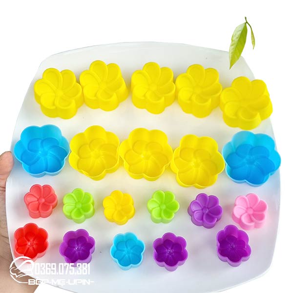 Set 20 khuôn silicon làm bánh rau câu 2 lớp mẹ còn hoa hồng hoa mai trái tim lá (10 pcs 5cm và 10 pcs 3cm )