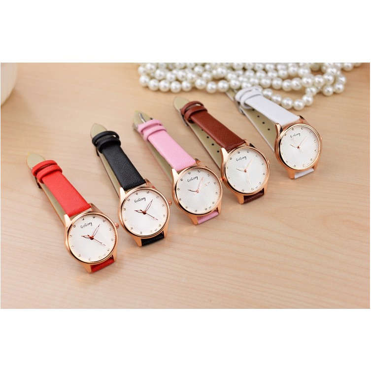Đồng hồ thời trang nữ Gogey dây da êm tay, mặt tròn nhỏ xinh xắn, chống trày xước tốt | BigBuy360 - bigbuy360.vn
