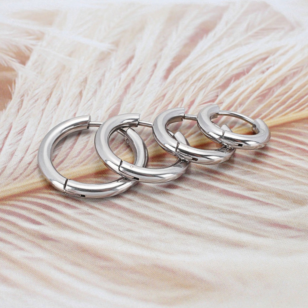 Bông tai dáng tròn thiết kế đơn giản hợp thời trang phong cách Hàn Quốc cho nữ (1 pcs)